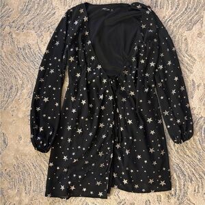 Black Star Print Wrap Dress